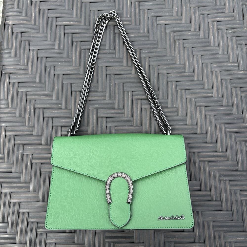 Marina Galanti | Purse Shoulder Bag Green Leather Chain Strap Italy
